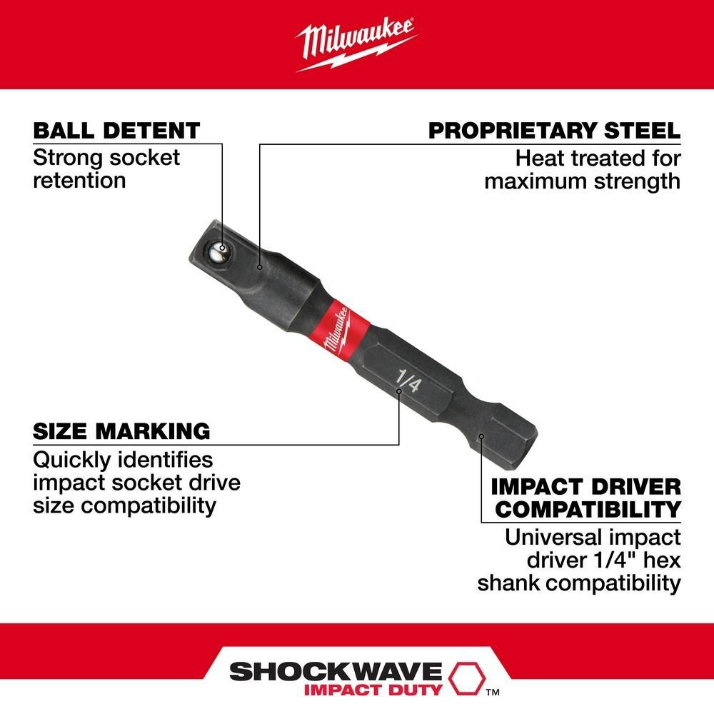 Milwaukee SHOCKWAVE 1/4 in. Hex Shank to 1/4 in. Socket Adapter, large image number 2