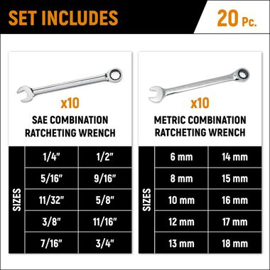 GEARWRENCH SAE/Metric Ratcheting Combination Wrench Set 20pc, large image number 10
