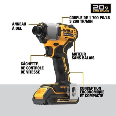DEWALT 20V MAX 1/4in Impact Driver Kit Brushless Cordless, large image number 7