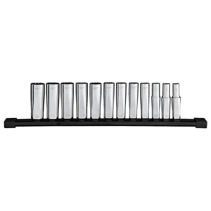 Milwaukee 3/8 Inch Drive 12-Point Deep Well Metric Socket Set, 12 Pieces