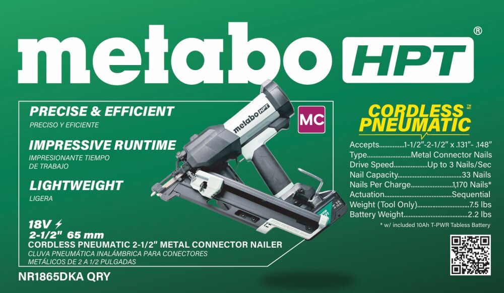 Metabo HPT Cordless Pneumatic 18V Metal Connector Nailer Kit, large image number 2