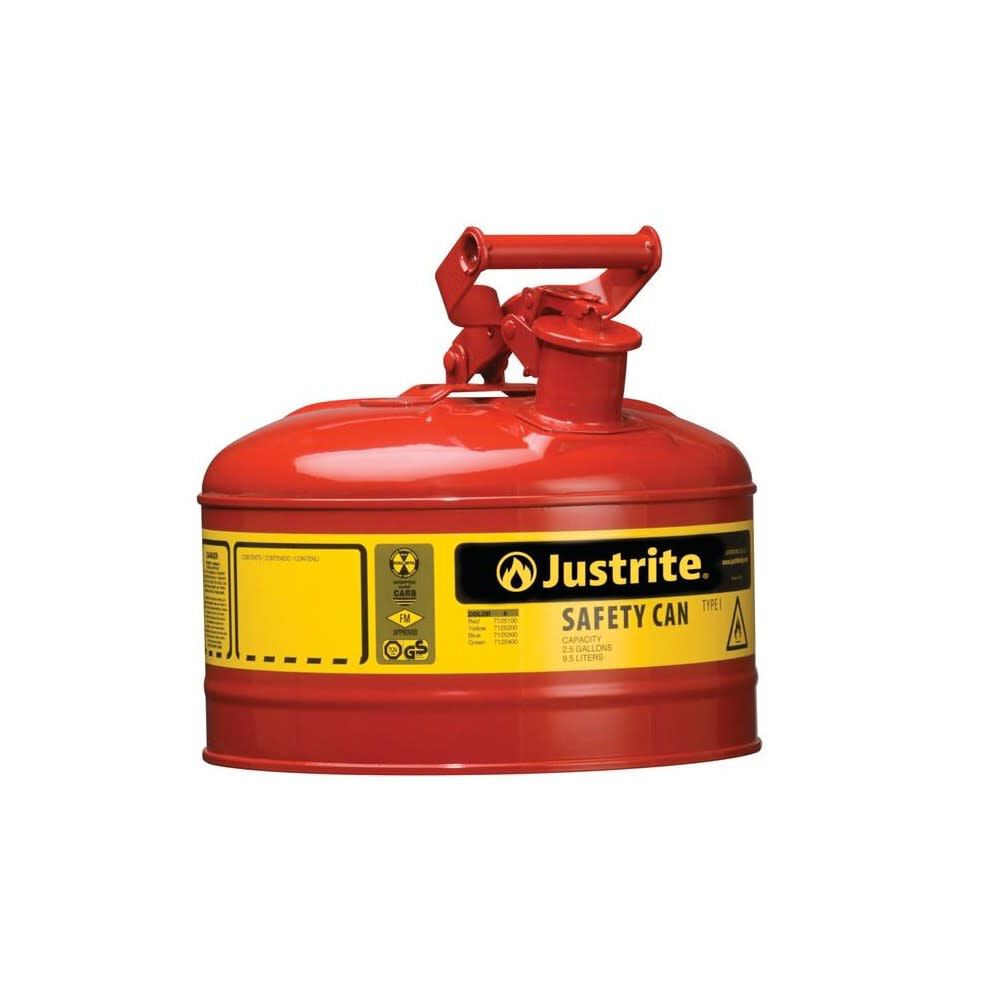 Justrite 2.5 Gal Steel Safety Red Gas Can Type I with Flame Arrester, large image number 3