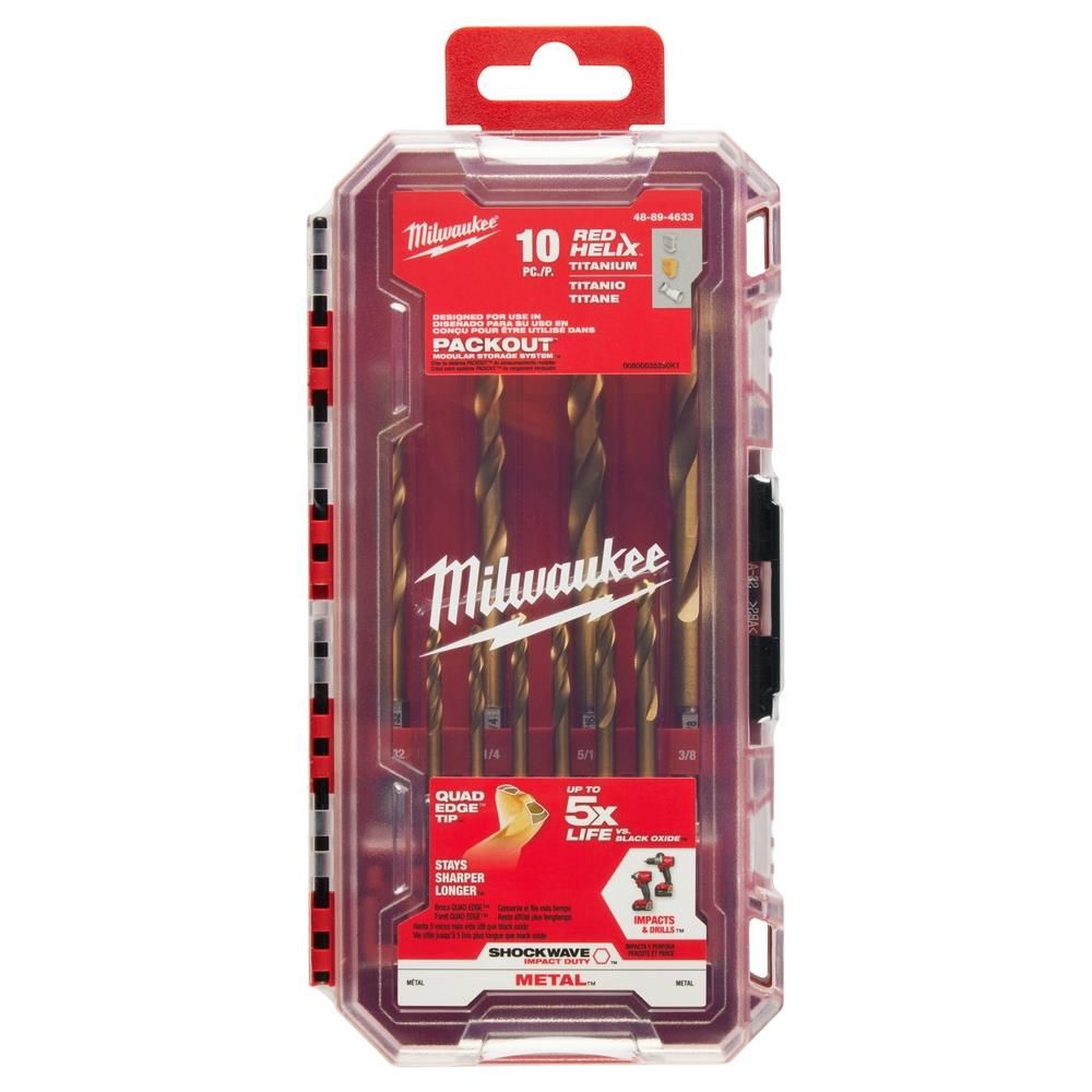 Milwaukee 10-Piece Titanium Nitride SHOCKWAVE Red Helix Drill Bit Kit, large image number 12