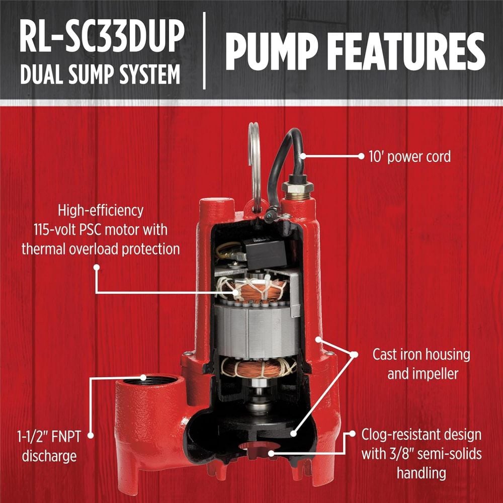 Red Lion 1/3HP 4425 GPH Dual Sump Pump System, large image number 4