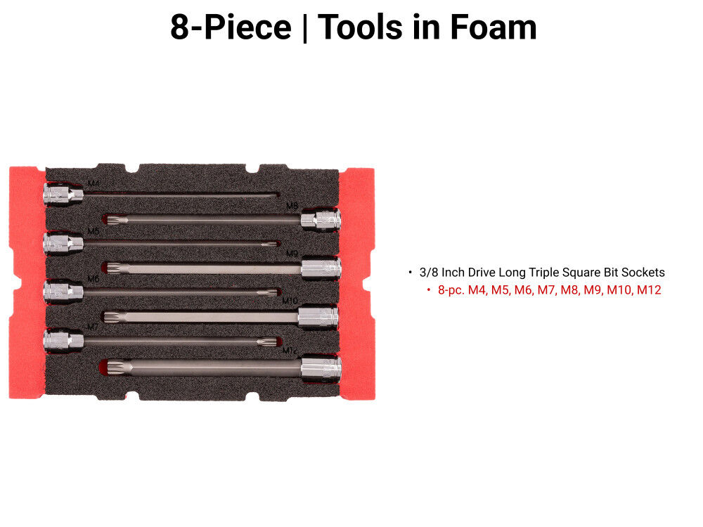 Tekton 3/8 Inch Long Triple Square Bit Sockets with Stacking Organizer, M4-M12, 8 Pieces, large image number 3