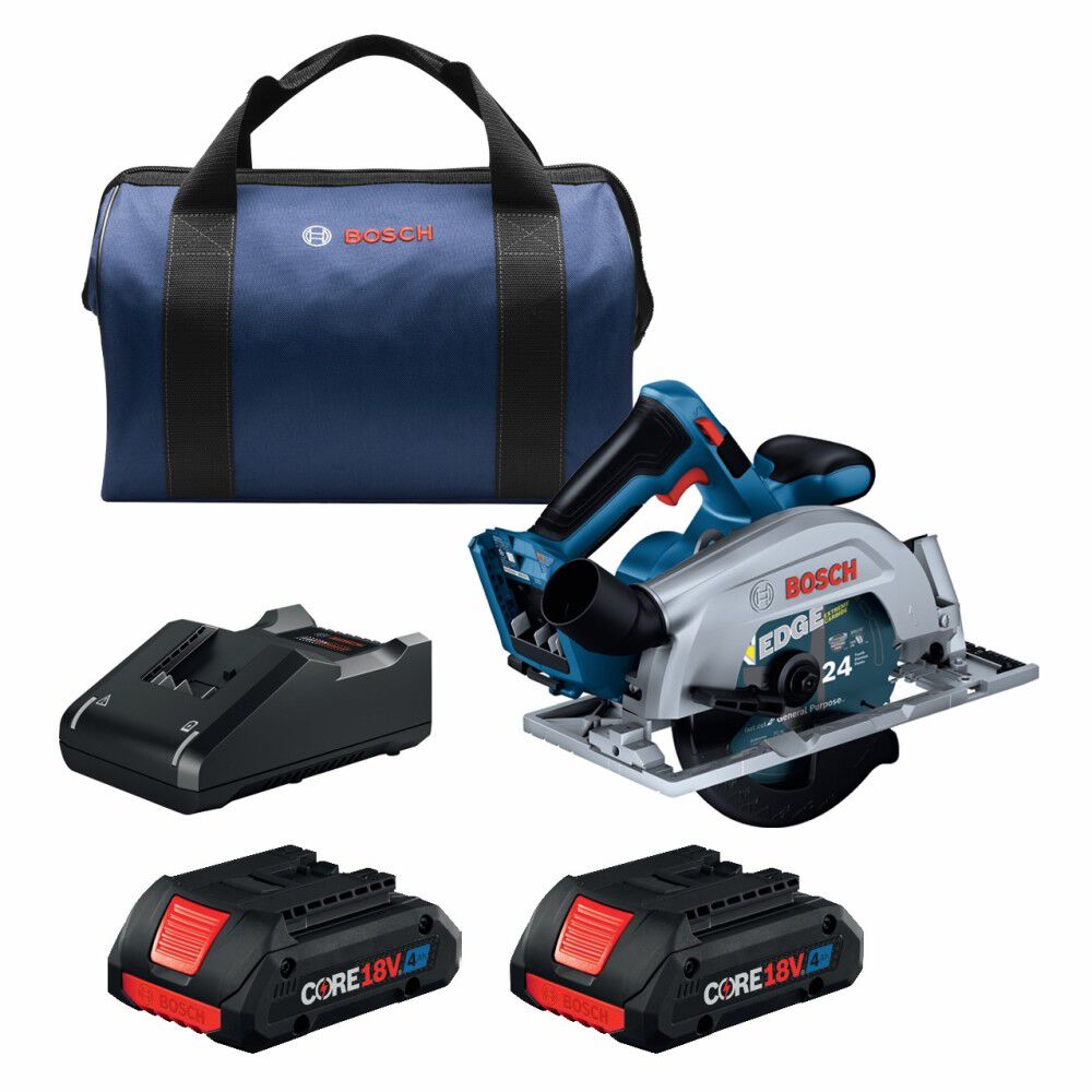 Bosch 18V Blade Right 6 1/2in Circular Saw Kit with 2 CORE18V 4.0 Ah Compact Batteries, large image number 1