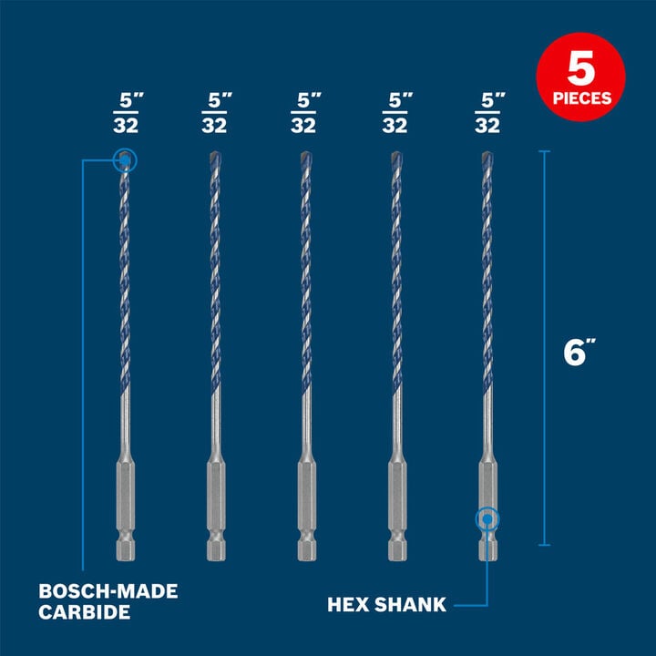 Bosch 5/32 Inch Blue Xtreme Bits, 5 Pieces, large image number 7
