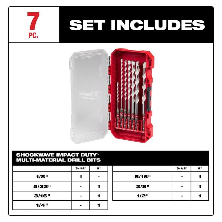 Milwaukee 7pc. SHOCKWAVE Impact Duty Carbide Multi-Material Drill Bit Kit, large image number 1