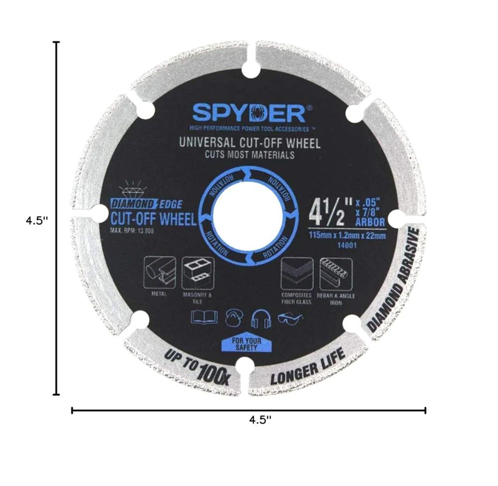 Spyder 4.5 Inch, 7/8 Inch Arbor, Diamond Bite Cut-Off Wheel, 2 Pieces, large image number 9