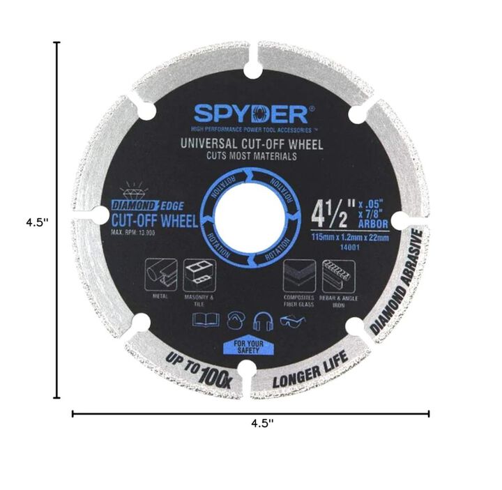 Spyder 4.5 Inch, 7/8 Inch Arbor, Diamond Bite Cut-Off Wheel, 2 Pieces, large image number 8
