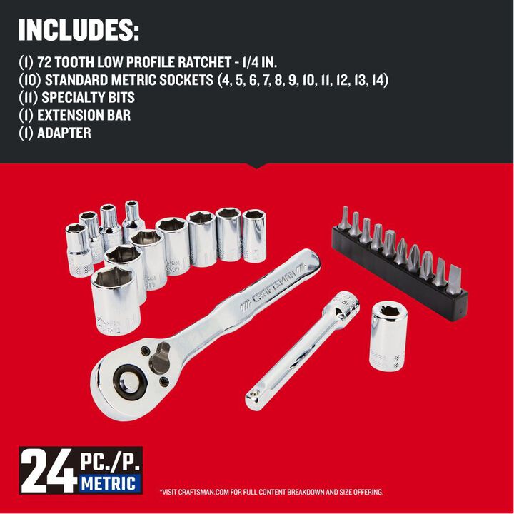 CRAFTSMAN 1/4 Inch Drive (mm) Mechanics Tool Set, 22 Pieces, large image number 2