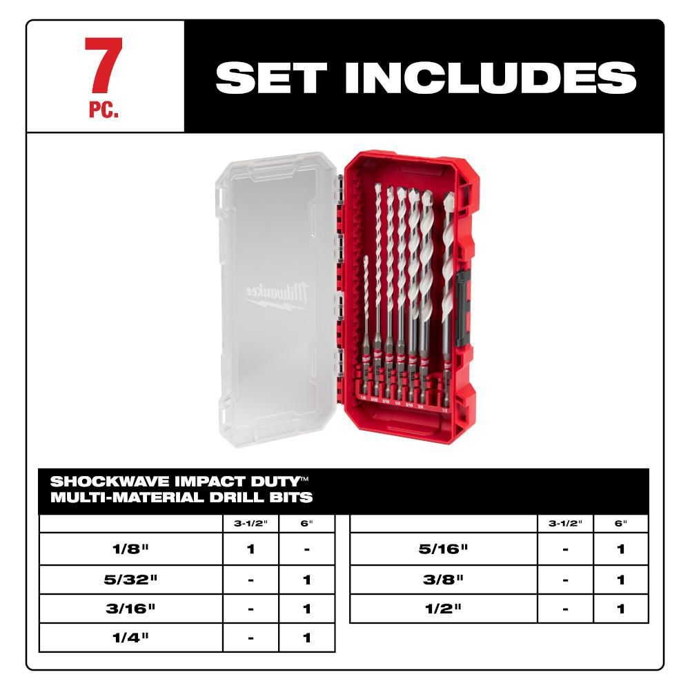 Milwaukee 7pc. SHOCKWAVE Impact Duty Carbide Multi-Material Drill Bit Kit, large image number 2