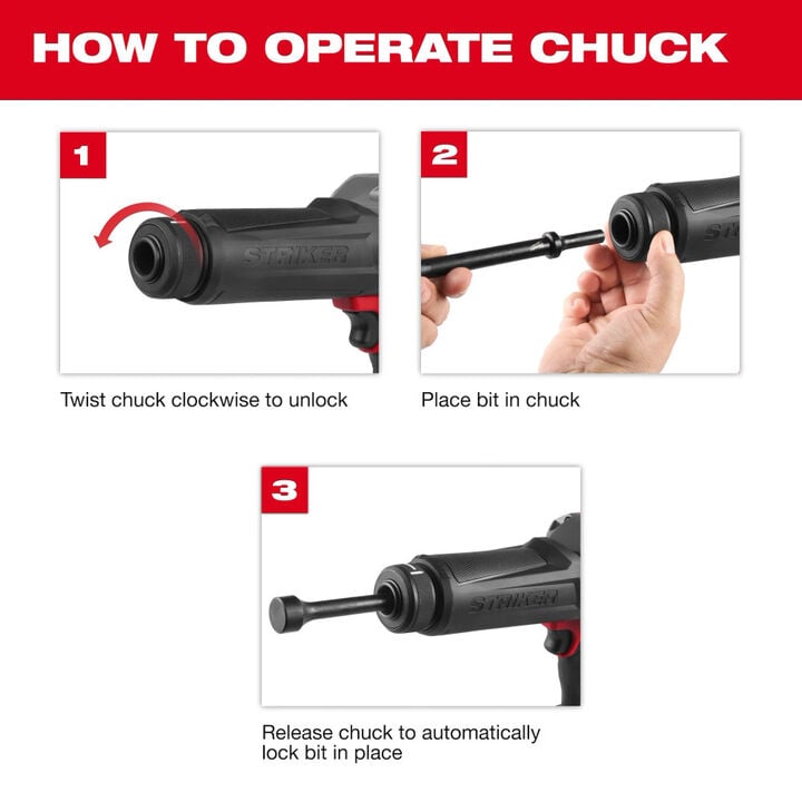 Milwaukee M18 FUEL STRIKER Hammer Chisel Kit with 7-Piece Hammer Chisel Bits, large image number 12