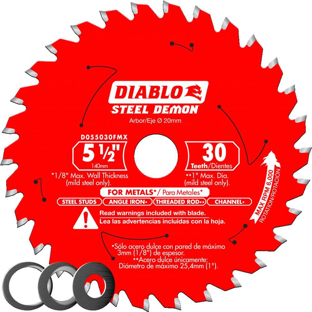 Diablo Tools 5-1/2 inch x 30 Tooth TCG Steel Demon Medium Metal Cutting Trim Saw Blade with 20mm Arbor - D055030FMX