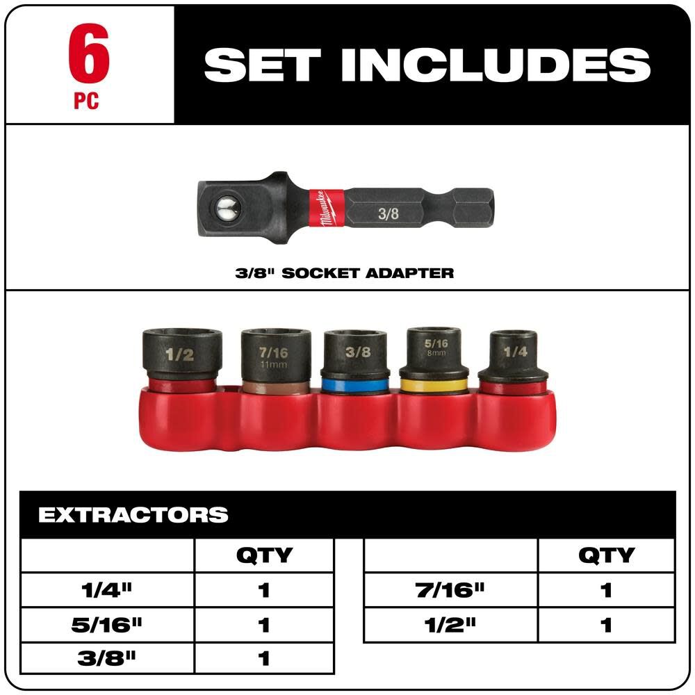 Milwaukee 6-Piece SHOCKWAVE Impact Extractor Set, large image number 2