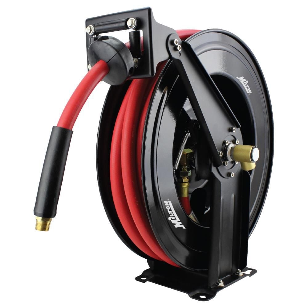 Milton 2780-50D - Steel Dual Arm Auto-Retractable Air Hose Reel 1/2in x 50 ft. Rubber Hose - 300 Max PSI