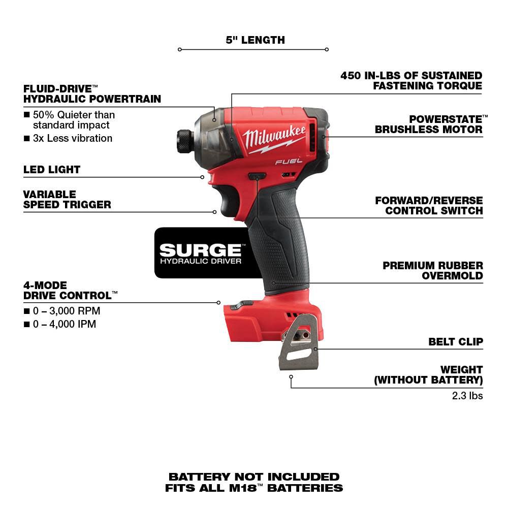 Milwaukee M18 FUEL SURGE 1/4 in. Hex Hydraulic Driver (Bare Tool), large image number 7