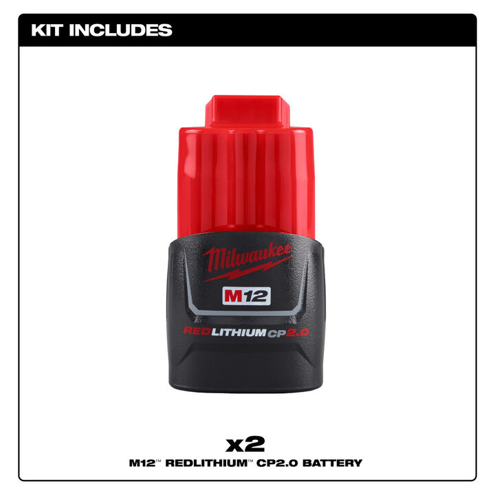 Milwaukee M12 REDLITHIUM CP2.0 Battery Two Pack, large image number 1
