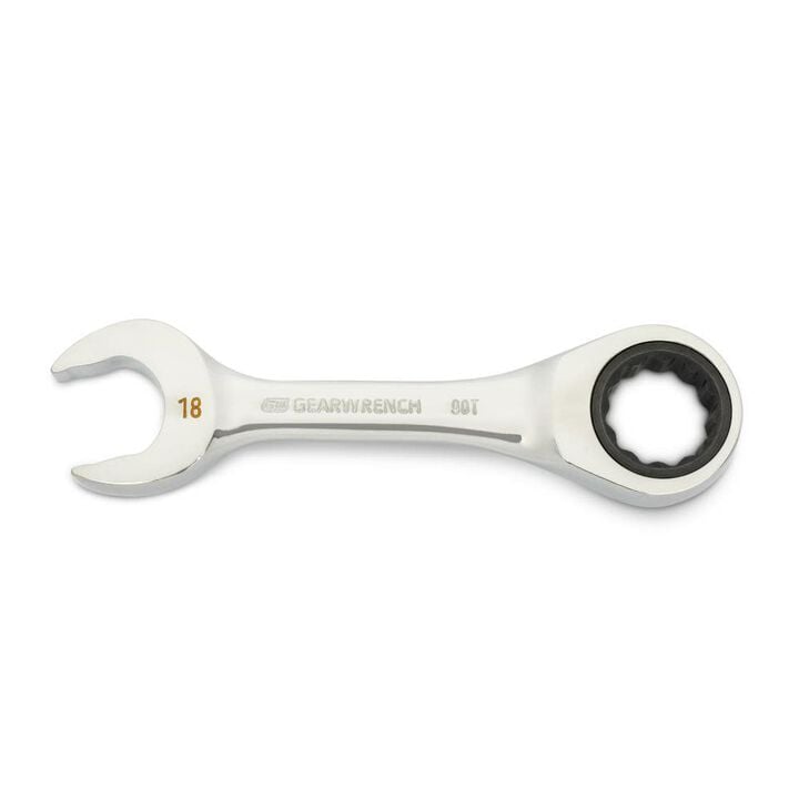 GEARWRENCH 18mm 90-Tooth 12 Point Stubby Combination Ratcheting Wrench, large image number 0