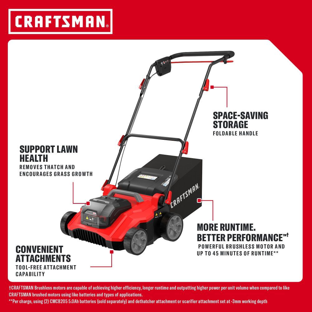 CRAFTSMAN 2XV20 Brushless RP Dethatcher Scarifier (Bare Tool), large image number 6