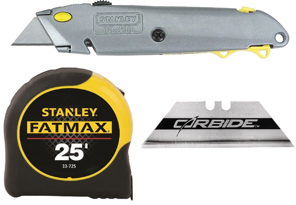 Stanley Quick Change Retractable Utility Knife 50 Pack Replacement Blades & 25 Foot Tape Measure Bundle - ATB000011567