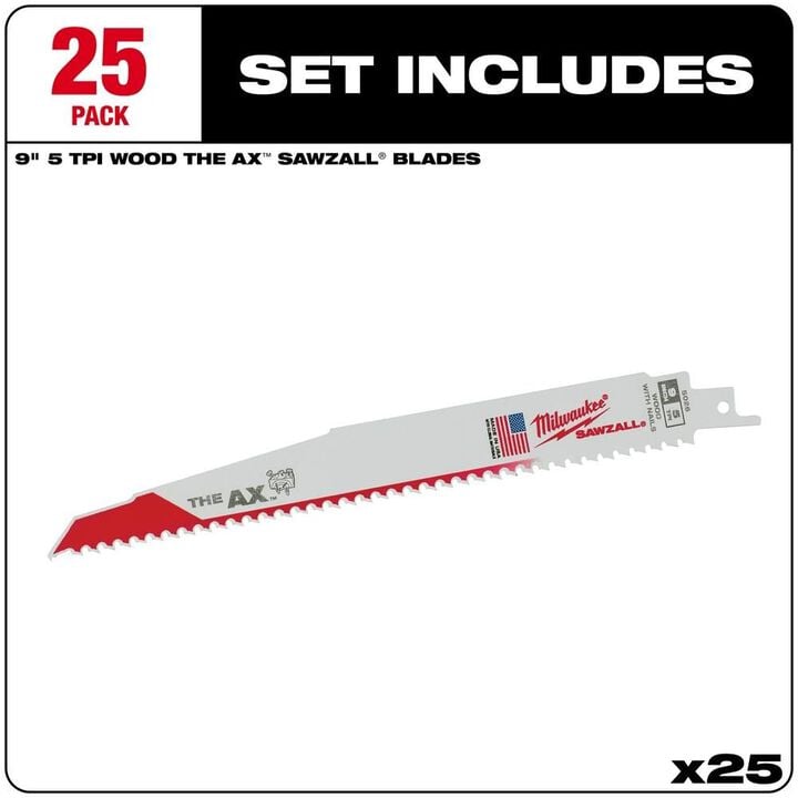 Milwaukee 9 In. 5/8 TPI White Bi-Metal Reciprocating Saw Blade 25Ct, large image number 1