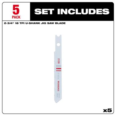 Milwaukee 2-3/4 in. 18 TPI Bi-Metal Jig Saw Blades 5PK, large image number 2