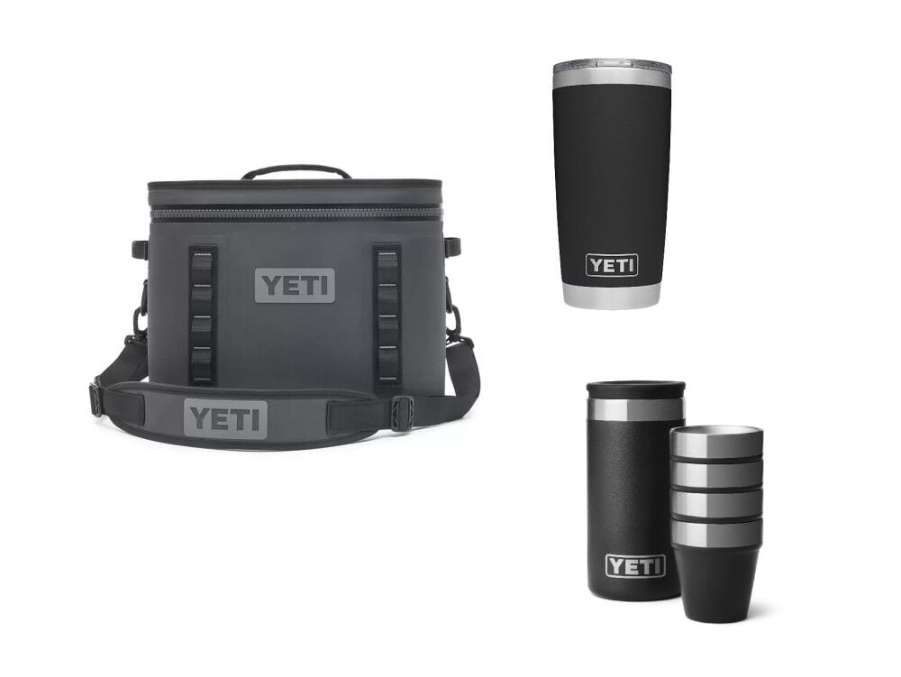 YETI Hopper Flip 18 Soft Cooler Charcoal, 20oz Rambler Tumbler, and Shot Glasses with Carrying Case Bundle – ATB000011480