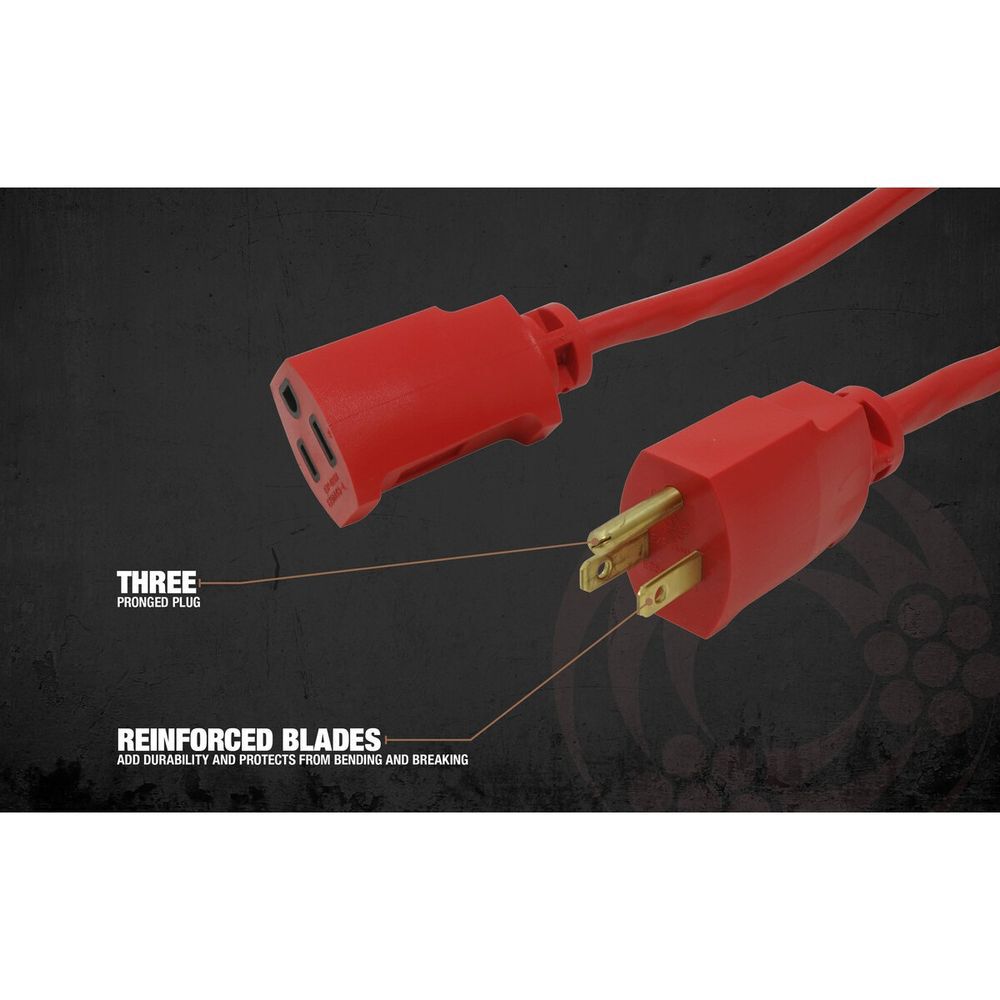 Southwire SJTW 50 Ft 14/3 Heavy-Duty Outdoor Extension Cord Red, large image number 6