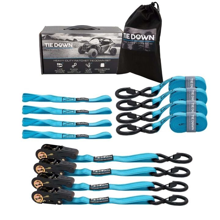 Tie Down 1 Inch x 15 Ft Blue Ratchet Strap 4-Pack
