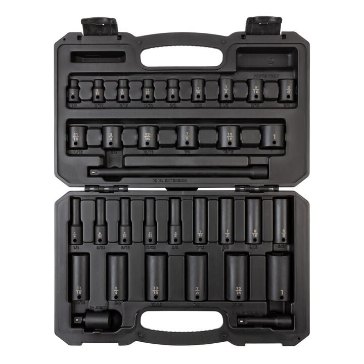 Tekton 3/8 Inch 6 Point Impact Socket Set, Case, 33 Pieces (1/4-1 Inch), large image number 1