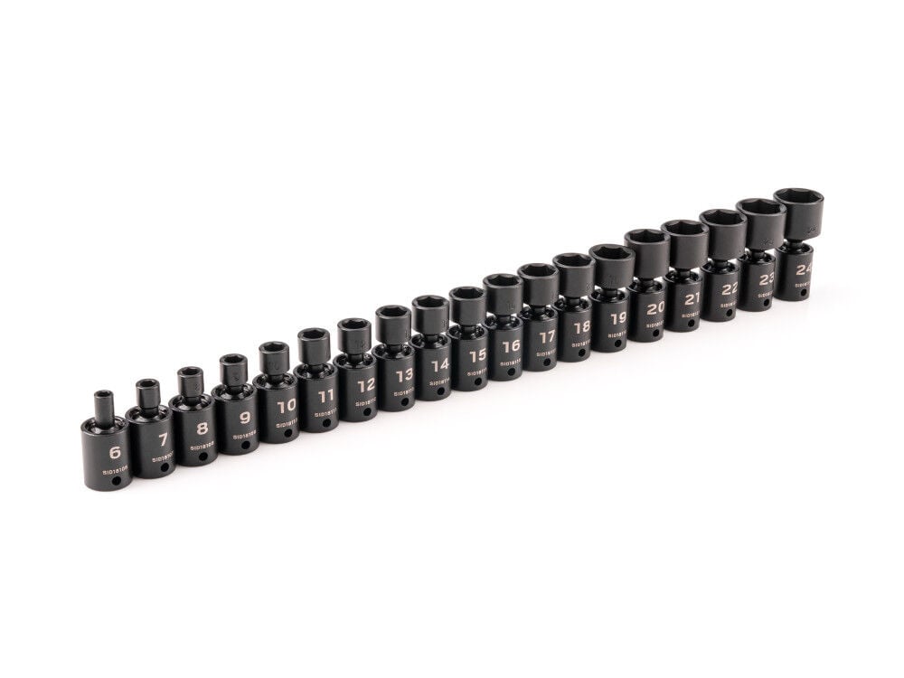 Tekton 3/8 Inch 6 Point Universal Joint Impact Socket Set, 19 Pieces (6-24 mm) - SID97003
