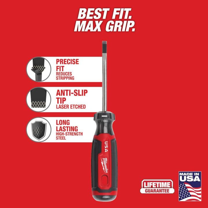 Milwaukee 3/16inch Cabinet 3inch Cushion Grip Screwdriver (USA), large image number 1