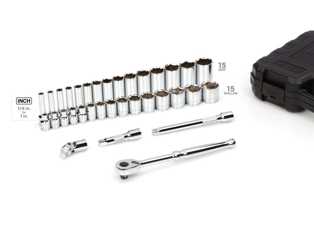 Tekton 3/8 Inch 6 Point Socket and Ratchet Set Case, 34 Pieces (1/4-1 Inch), large image number 3