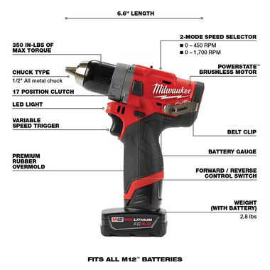 Milwaukee M12 FUEL 1/2 In. Drill Driver Kit, large image number 7