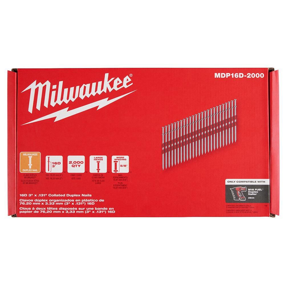 Milwaukee 16D 3 Inch x .131 Inch Collated Duplex Nails, large image number 6