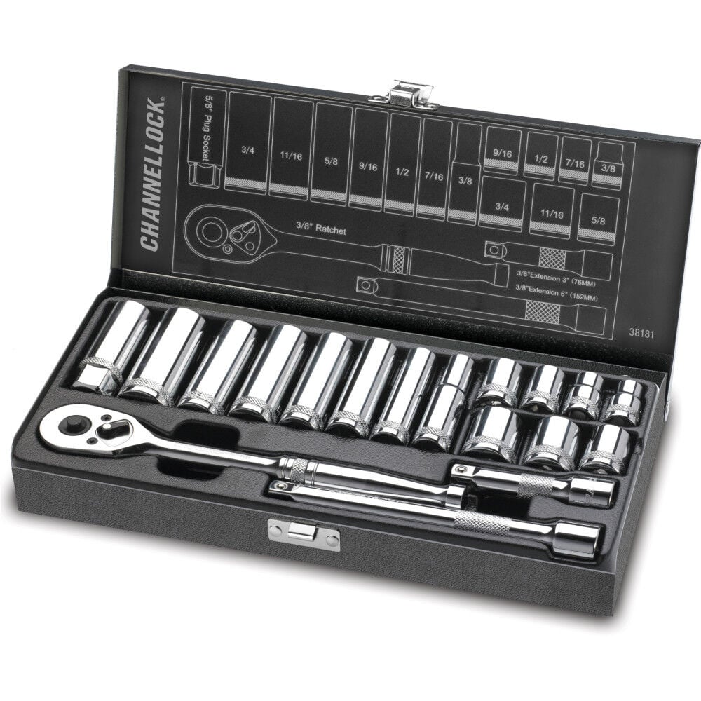 Channellock 3/8 Inch Drive SAE Socket Set 18 Pieces, large image number 1