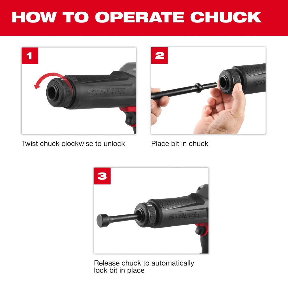 Milwaukee M18 FUEL STRIKER Hammer Chisel Kit with Protective Boot and 5 Pieces Hammer Chisel Bit Set Bundle, large image number 13