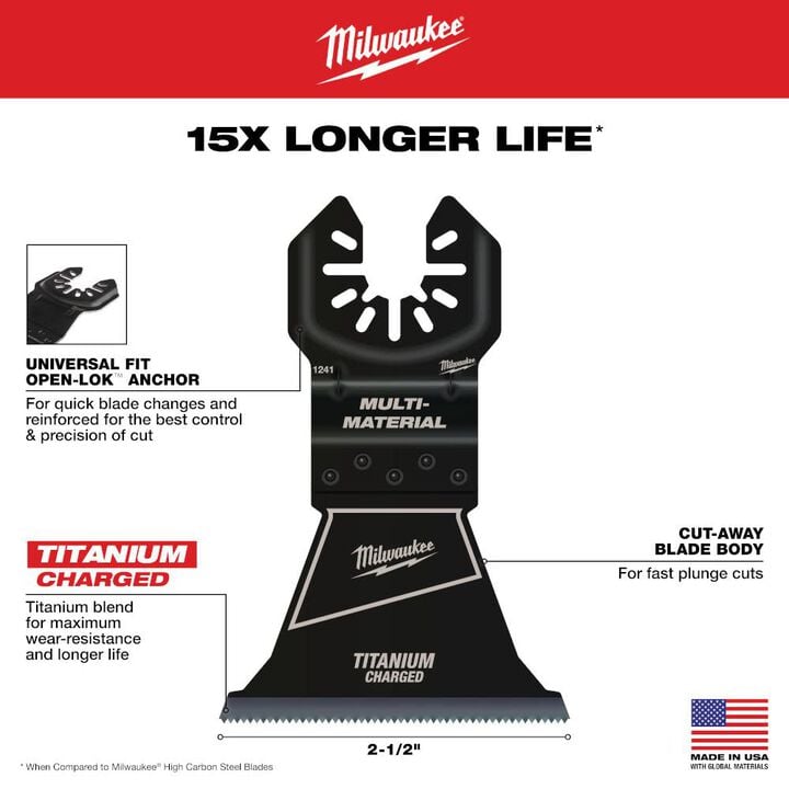 Milwaukee OPEN-LOK 2-1/2inch TITANIUM ENHANCED BI-METAL MULTI-MATERIAL BLADE 1PK, large image number 3