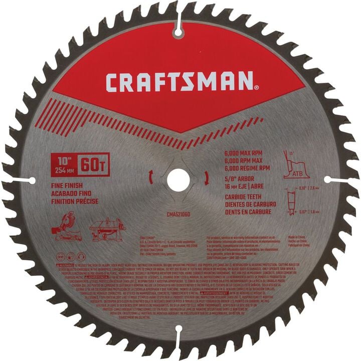 CRAFTSMAN 10 Inch Table Saw Blade 60-Tooth with 5/8 Inch Arbor, large image number 1
