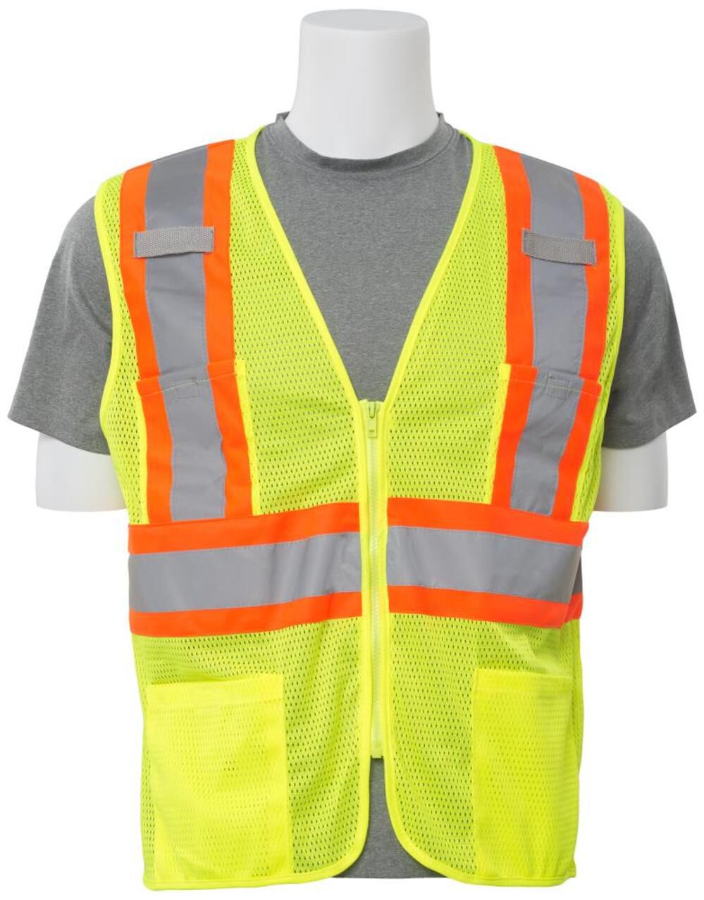 ERB S383P Class 2 Mesh Hi Vis Lime Safety Vest with 6 Pockets, Small – 61814