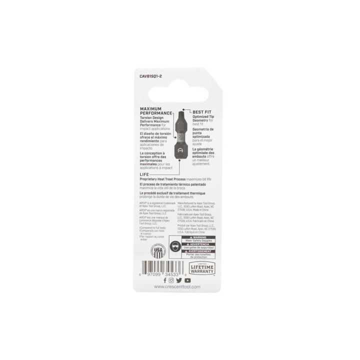 Crescent APEX Square Vortex Impact Power Bit #1 x 1in, large image number 1
