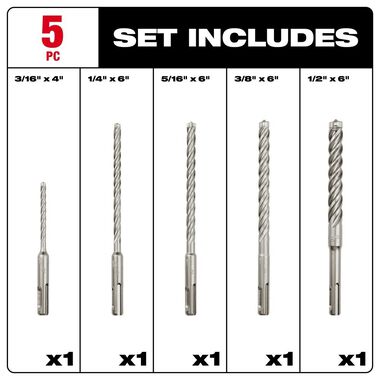 Milwaukee 5-Piece MX4 4-Cutter SDS-Plus Rotary Hammer-Drill Bit Kit, large image number 2