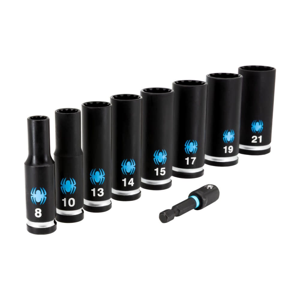 Spyder 3/8 Inch Deep Thin-Wall Metric Impact Socket Set with Adapter, 9 Pieces, large image number 1