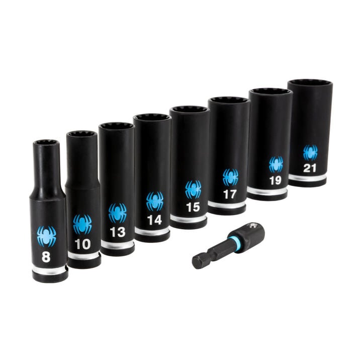 Spyder 3/8 Inch Deep Thin-Wall Metric Impact Socket Set with Adapter, 9 Pieces