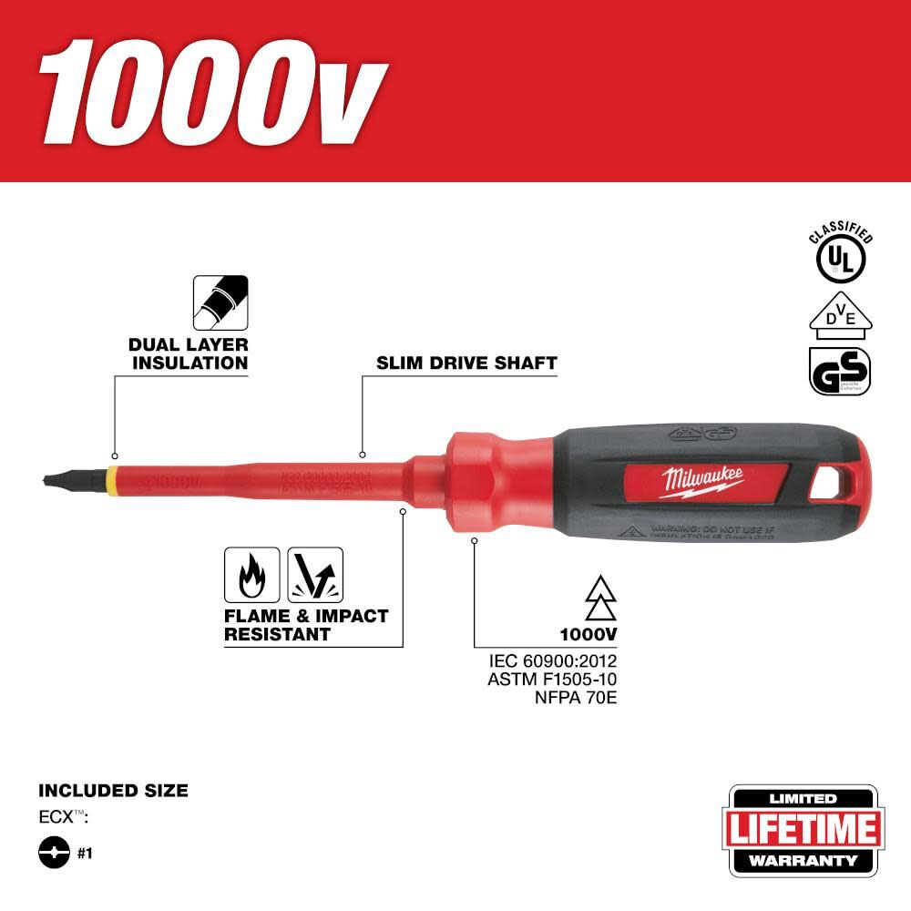 Milwaukee #1 ECX 4 in. 1000V Insulated Screwdriver, large image number 2