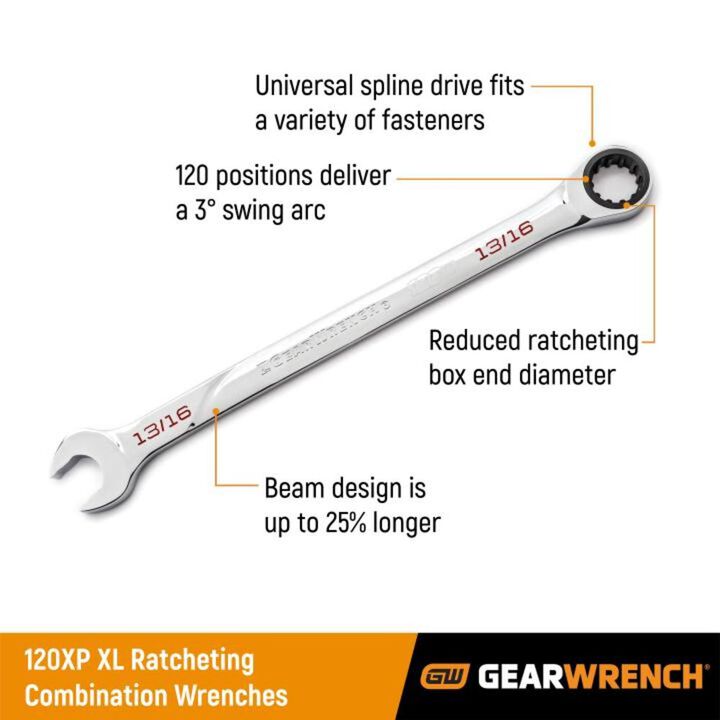 GEARWRENCH 120XP Combination Ratcheting Wrench Universal Spline XL 19mm, large image number 2