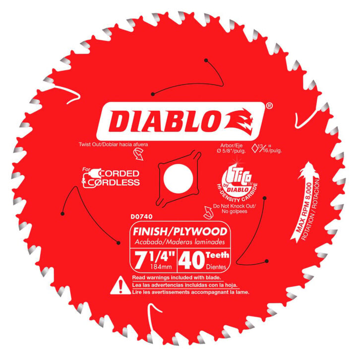 Diablo Tools 7-1/4 inch x 40 Tooth ATB Plywood & Finish Circular Saw Blade with 5/8 inch Diamond Arbor 10 Pack, large image number 1