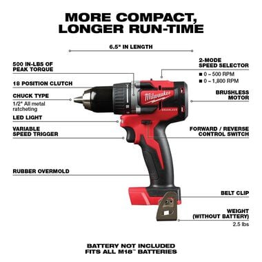 Milwaukee M18 1/2 in. Compact Brushless Drill (Bare Tool), large image number 1