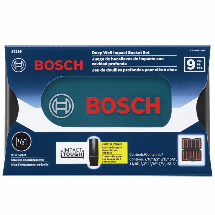 Bosch 1/2 Inch Drive Deep Well Impact Socket Set 9-Piece, large image number 1